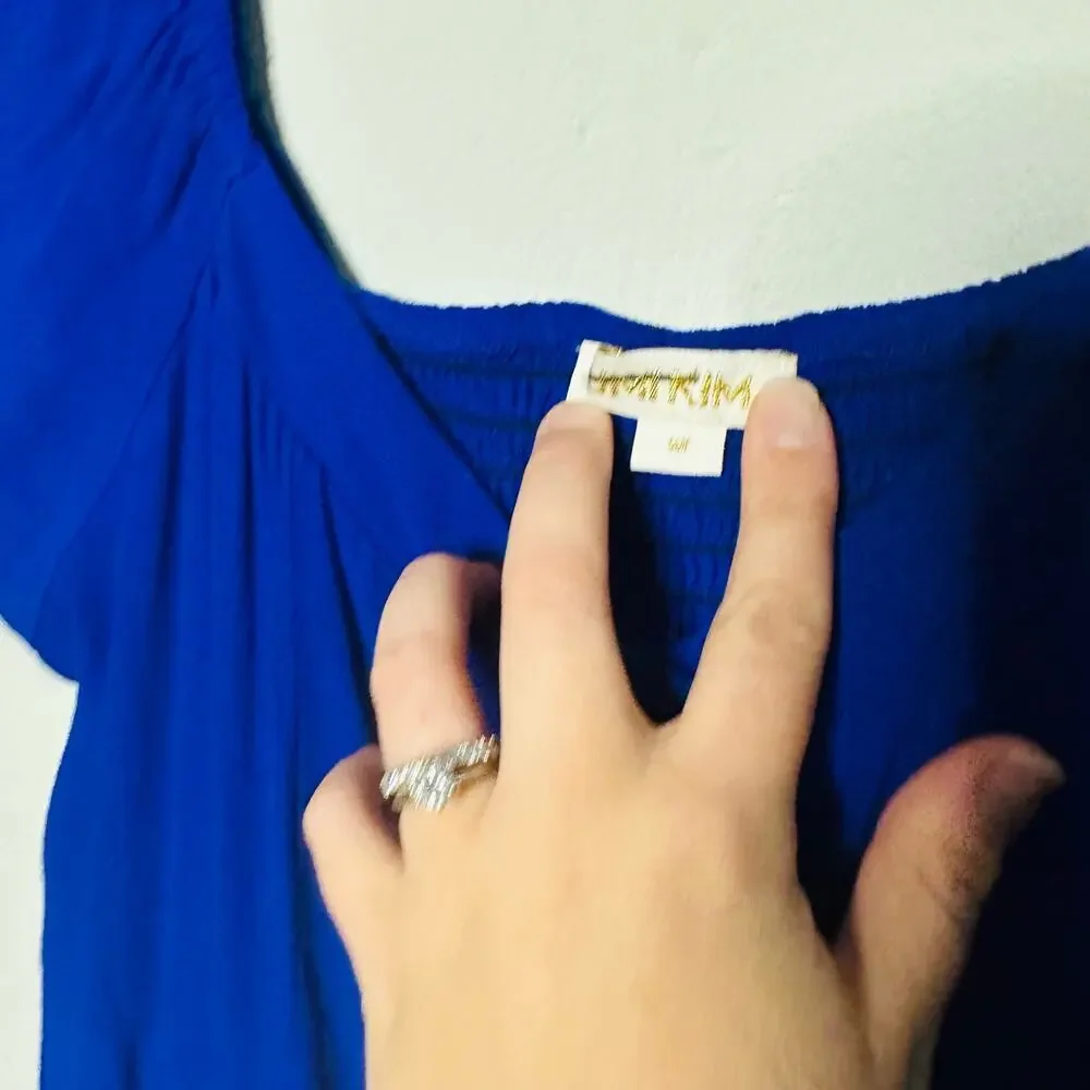 Yumi Kim Mercer Street Button Down Royal Blue Smocked Back Midi Dress size M - Picture 11 of 11